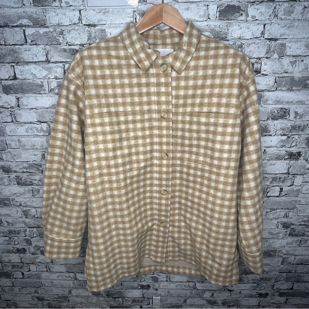 EUC Frame Denim Beige Plaid Button Down Shirt Women Size Large